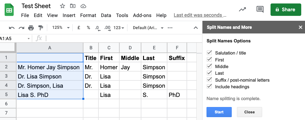 split names example